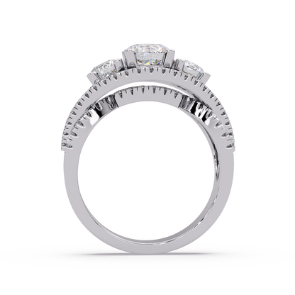 Three Stone Round Lab Grown Diamond Double band twisted Ring - HIGHCARAT DIAMONDS