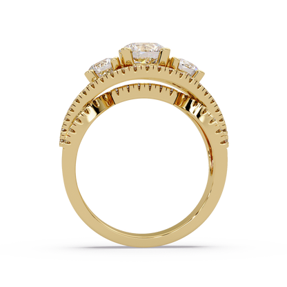 Three Stone Round Lab Grown Diamond Double band twisted Ring - HIGHCARAT DIAMONDS