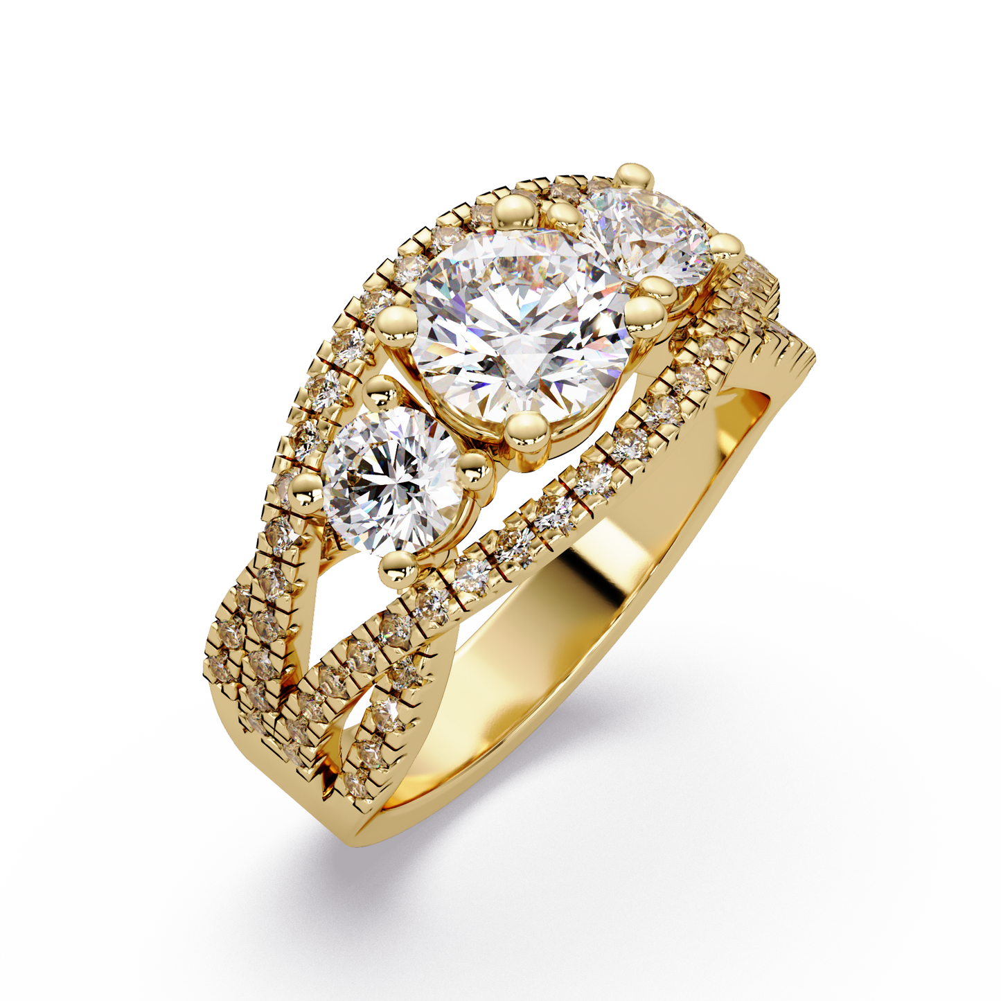 Three Stone Round Lab Grown Diamond Double band twisted Ring - HIGHCARAT DIAMONDS