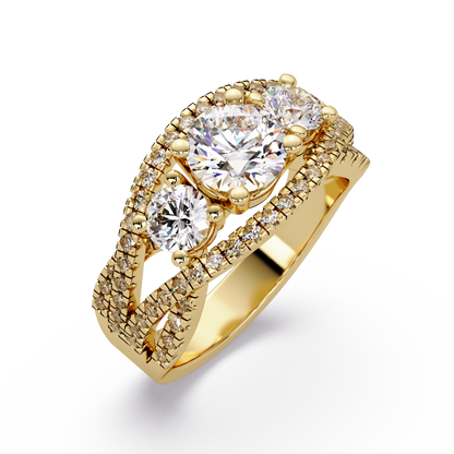 Three Stone Round Lab Grown Diamond Double band twisted Ring - HIGHCARAT DIAMONDS