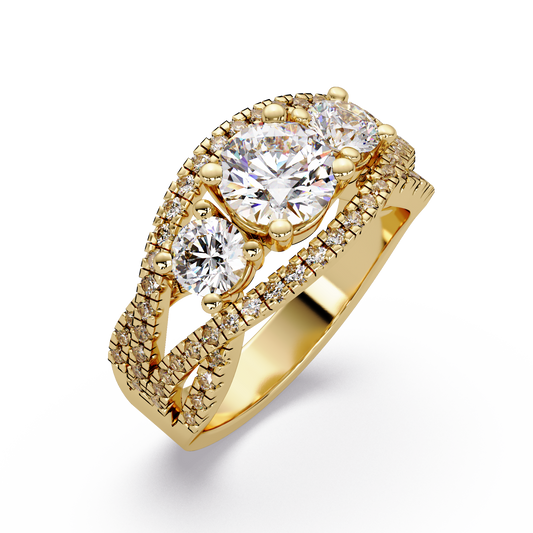 Three Stone Round Lab Grown Diamond Double band twisted Ring - HIGHCARAT DIAMONDS