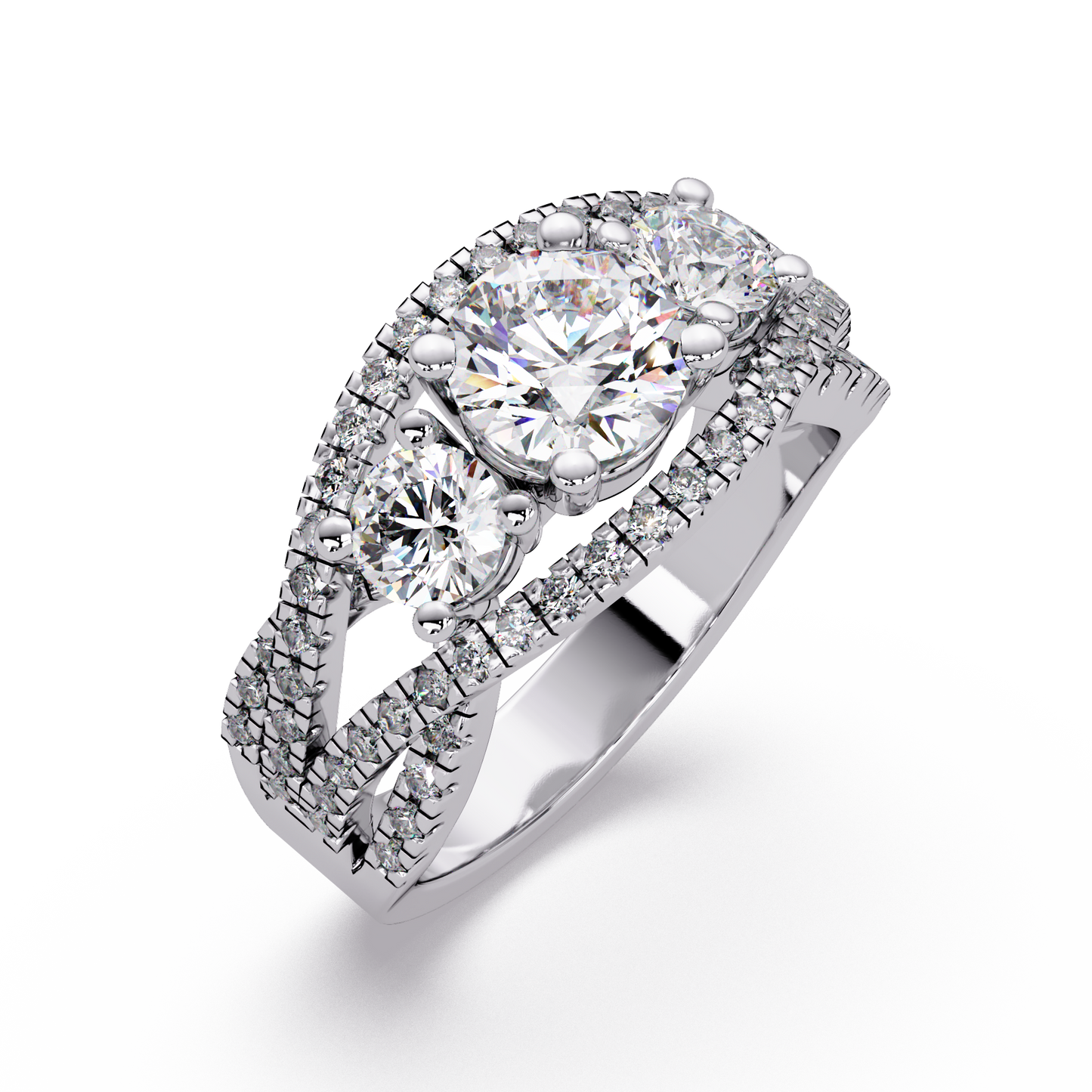 Three Stone Round Lab Grown Diamond Double band twisted Ring - HIGHCARAT DIAMONDS