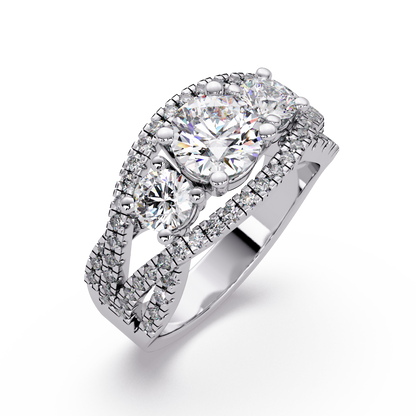 Three Stone Round Lab Grown Diamond Double band twisted Ring - HIGHCARAT DIAMONDS