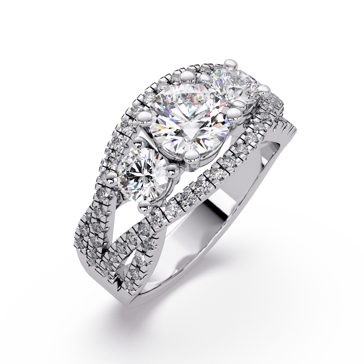 Three Stone Round Lab Grown Diamond Double band twisted Ring - HIGHCARAT DIAMONDS