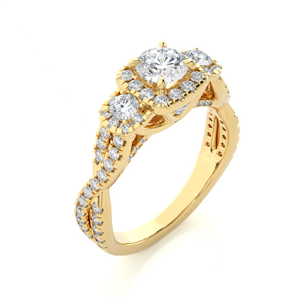 1.35 CT Lab-Grown Three Stones And also attached Pave and Side Stones Diamond Ring - HIGHCARAT DIAMONDS