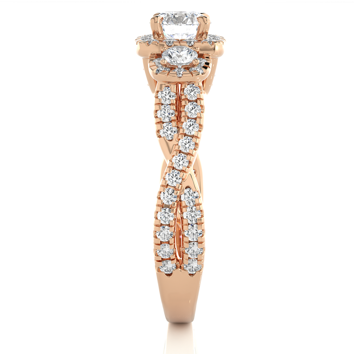 1.35 CT Lab-Grown Three Stones And also attached Pave and Side Stones Diamond Ring - HIGHCARAT DIAMONDS