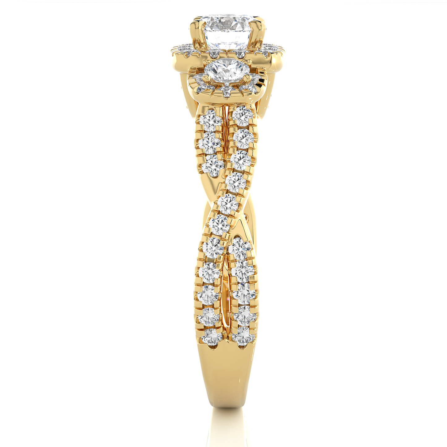 1.35 CT Lab-Grown Three Stones And also attached Pave and Side Stones Diamond Ring - HIGHCARAT DIAMONDS