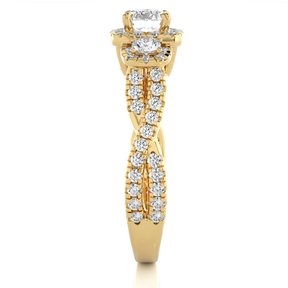 1.35 CT Lab-Grown Three Stones And also attached Pave and Side Stones Diamond Ring - HIGHCARAT DIAMONDS