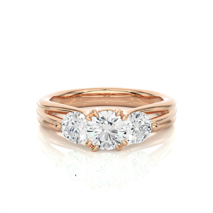 3 Stone Round Shape Ring, Lab Grown 14k Solid Gold Ring, Handmade Jewelry For Her - HIGHCARAT DIAMONDS