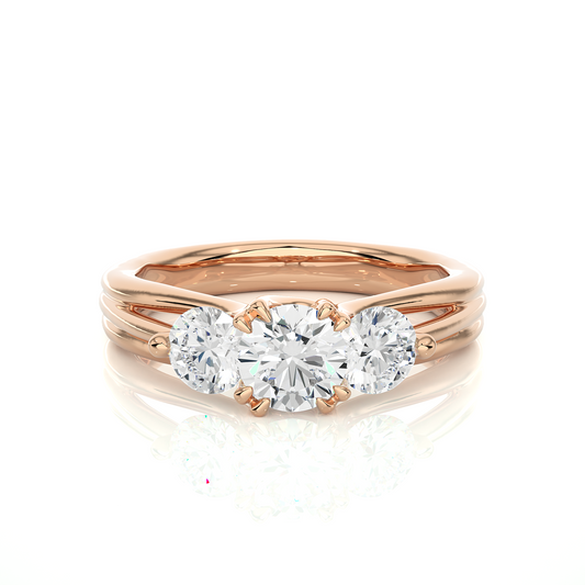 3 Stone Round Shape Ring, Lab Grown 14k Solid Gold Ring, Handmade Jewelry For Her - HIGHCARAT DIAMONDS