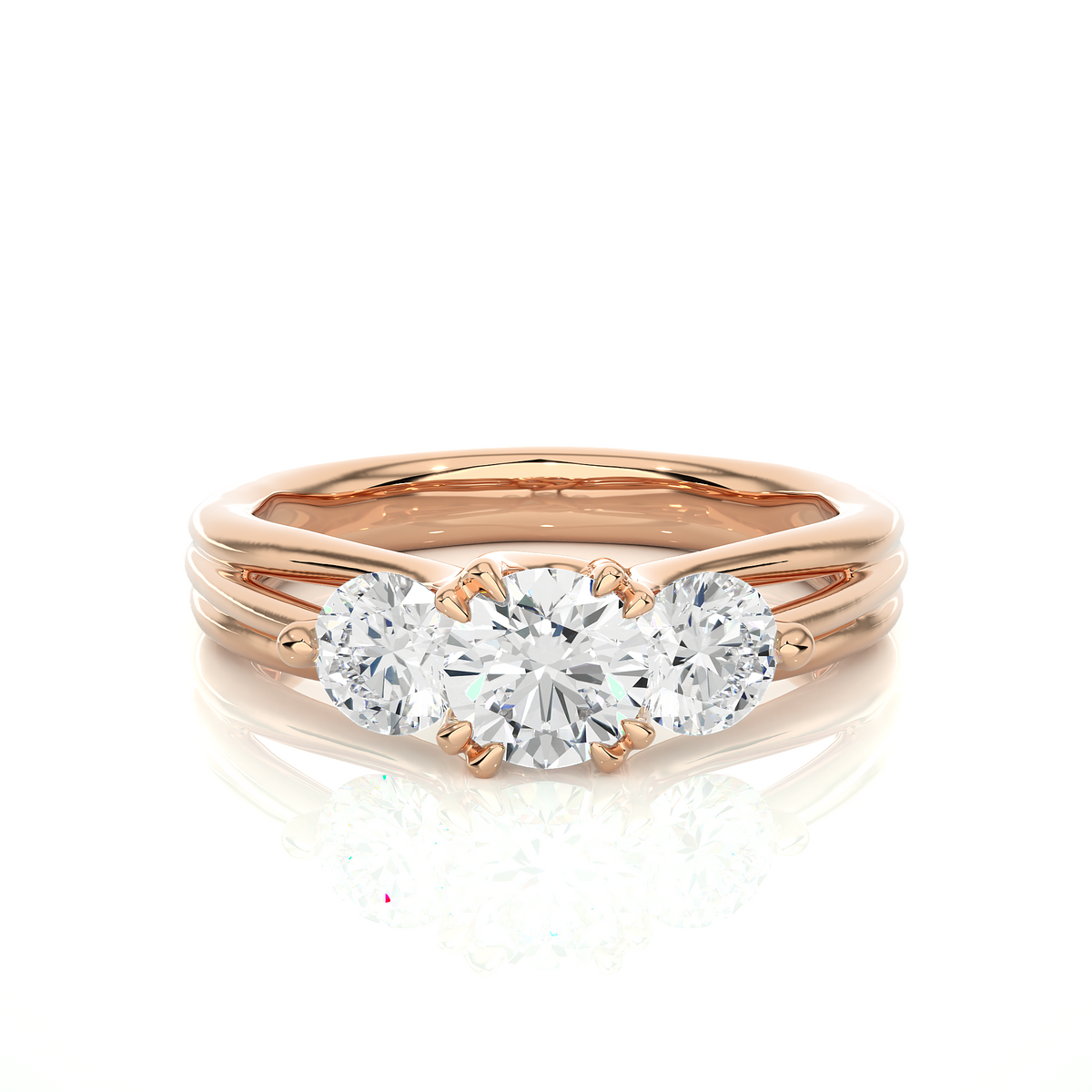 3 Stone Round Shape Ring, Lab Grown 14k Solid Gold Ring, Handmade Jewelry For Her - HIGHCARAT DIAMONDS