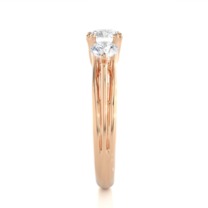 3 Stone Round Shape Ring, Lab Grown 14k Solid Gold Ring, Handmade Jewelry For Her - HIGHCARAT DIAMONDS