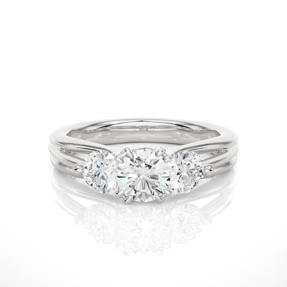 3 Stone Round Shape Ring, Lab Grown 14k Solid Gold Ring, Handmade Jewelry For Her - HIGHCARAT DIAMONDS