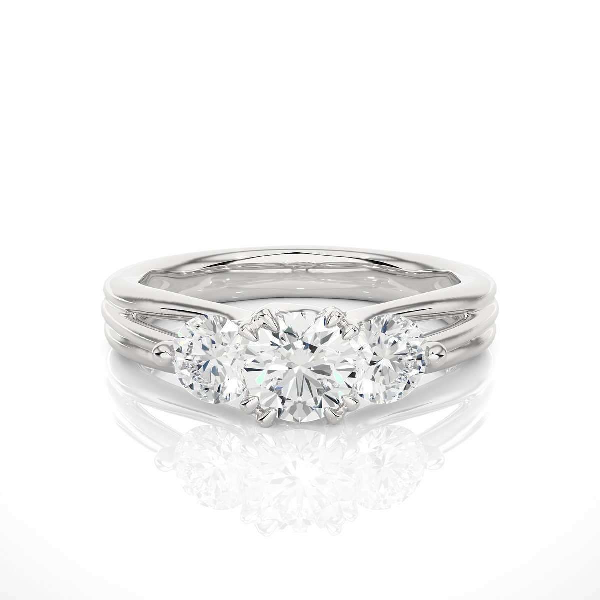3 Stone Round Shape Ring, Lab Grown 14k Solid Gold Ring, Handmade Jewelry For Her - HIGHCARAT DIAMONDS