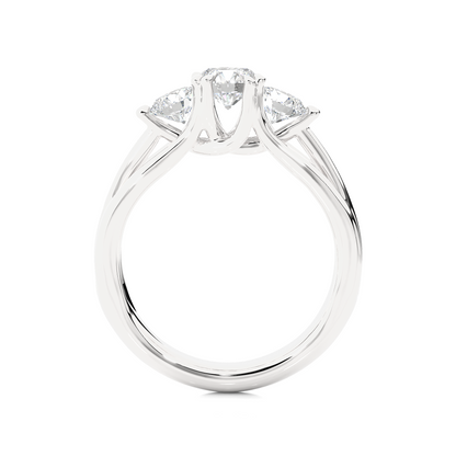3 Stone Round Shape Ring, Lab Grown 14k Solid Gold Ring, Handmade Jewelry For Her - HIGHCARAT DIAMONDS