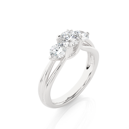 3 Stone Round Shape Ring, Lab Grown 14k Solid Gold Ring, Handmade Jewelry For Her - HIGHCARAT DIAMONDS