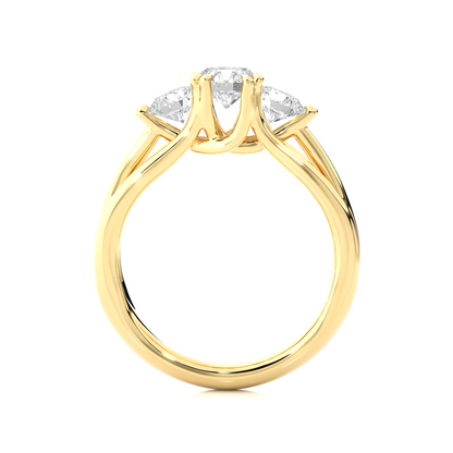 3 Stone Round Shape Ring, Lab Grown 14k Solid Gold Ring, Handmade Jewelry For Her - HIGHCARAT DIAMONDS