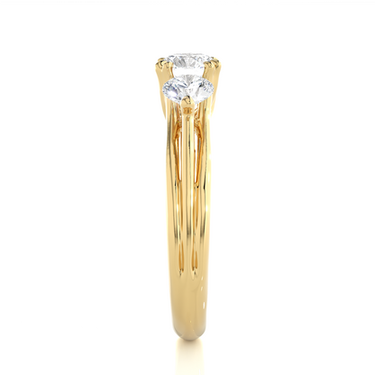 3 Stone Round Shape Ring, Lab Grown 14k Solid Gold Ring, Handmade Jewelry For Her - HIGHCARAT DIAMONDS