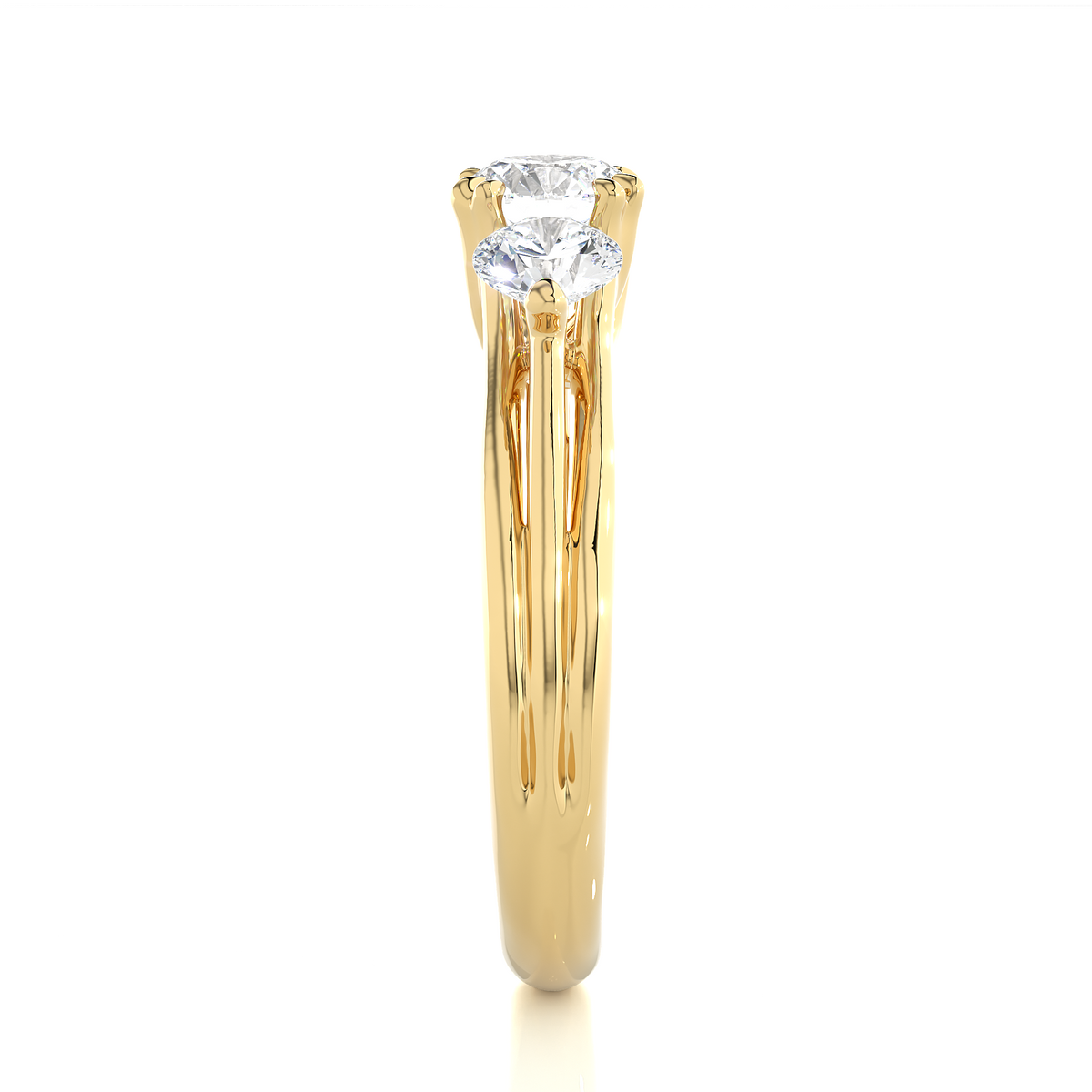 3 Stone Round Shape Ring, Lab Grown 14k Solid Gold Ring, Handmade Jewelry For Her - HIGHCARAT DIAMONDS