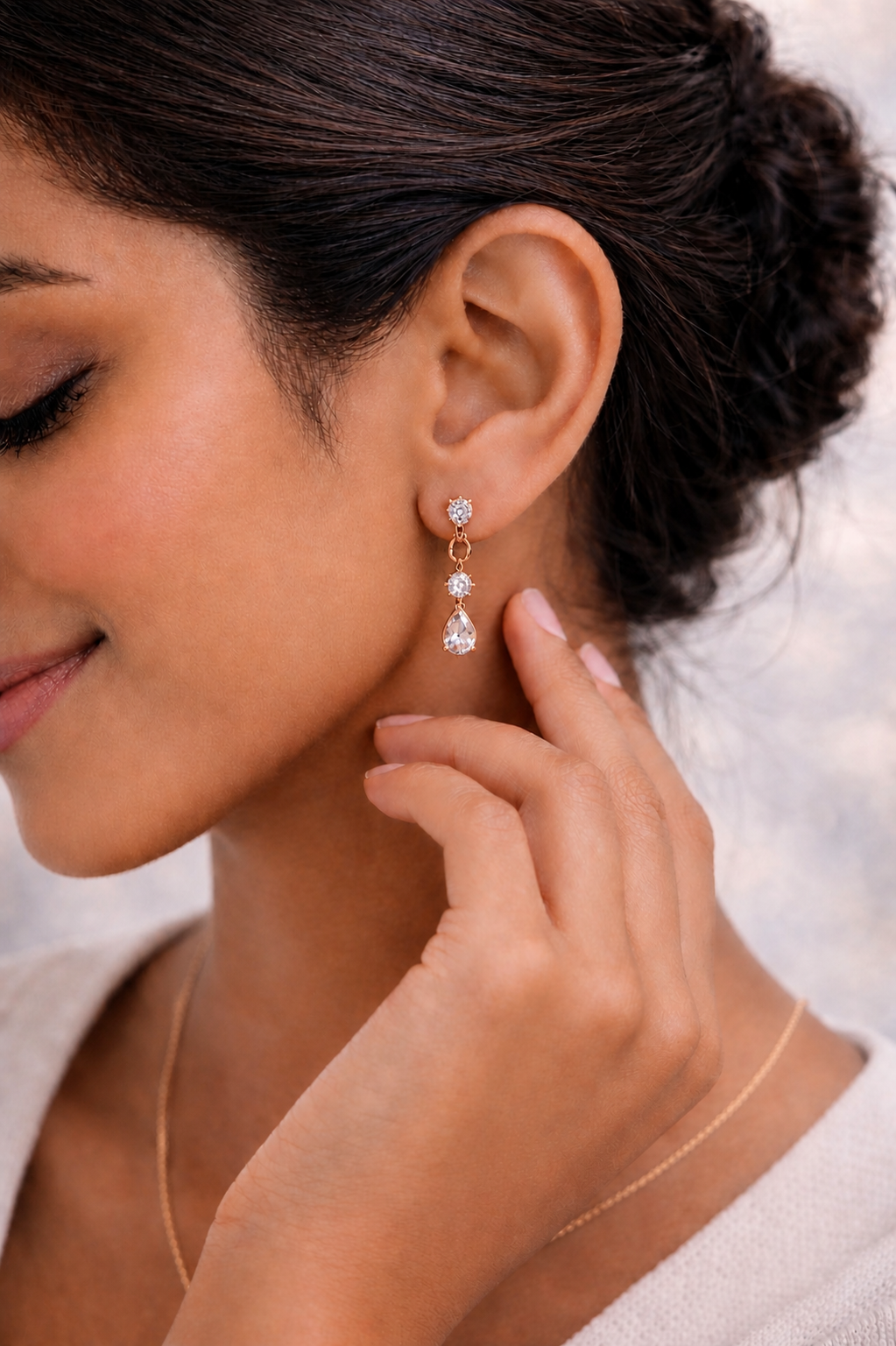 Three Stone White Gold Prong Set Drops Lab Grown Earring - HIGHCARAT DIAMONDS