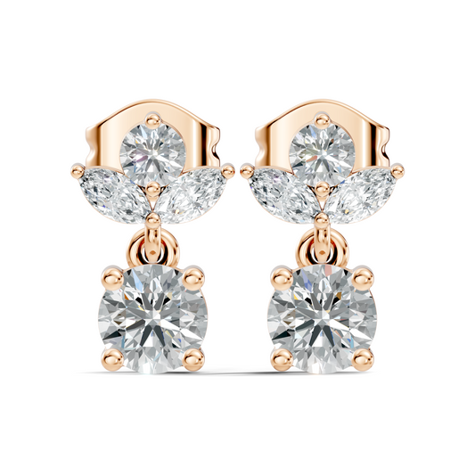 Timeless 1.60 Ct Lab Grown Round Brilliant & Marquise Diamond Drop Earrings
