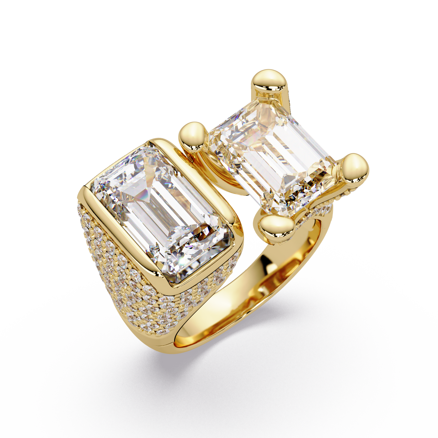 Toi et Moi Emerald Cut Lab Grown Diamond Bezel Ring - HIGHCARAT DIAMONDS