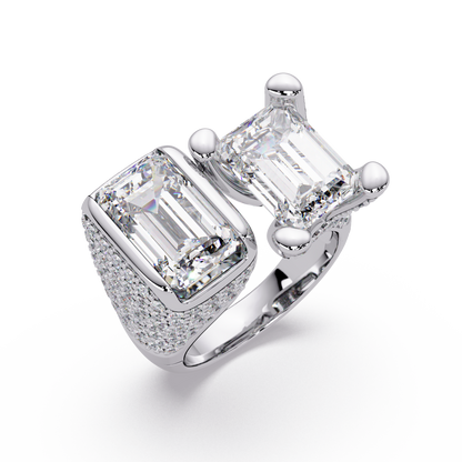 Toi et Moi Emerald Cut Lab Grown Diamond Bezel Ring - HIGHCARAT DIAMONDS