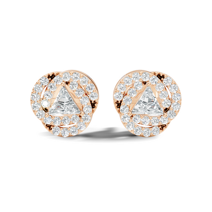 Triangle & Round Shape 18k Solid Rose Gold Dazzling Sparkle Unique Style Earrings For Surprise Gift