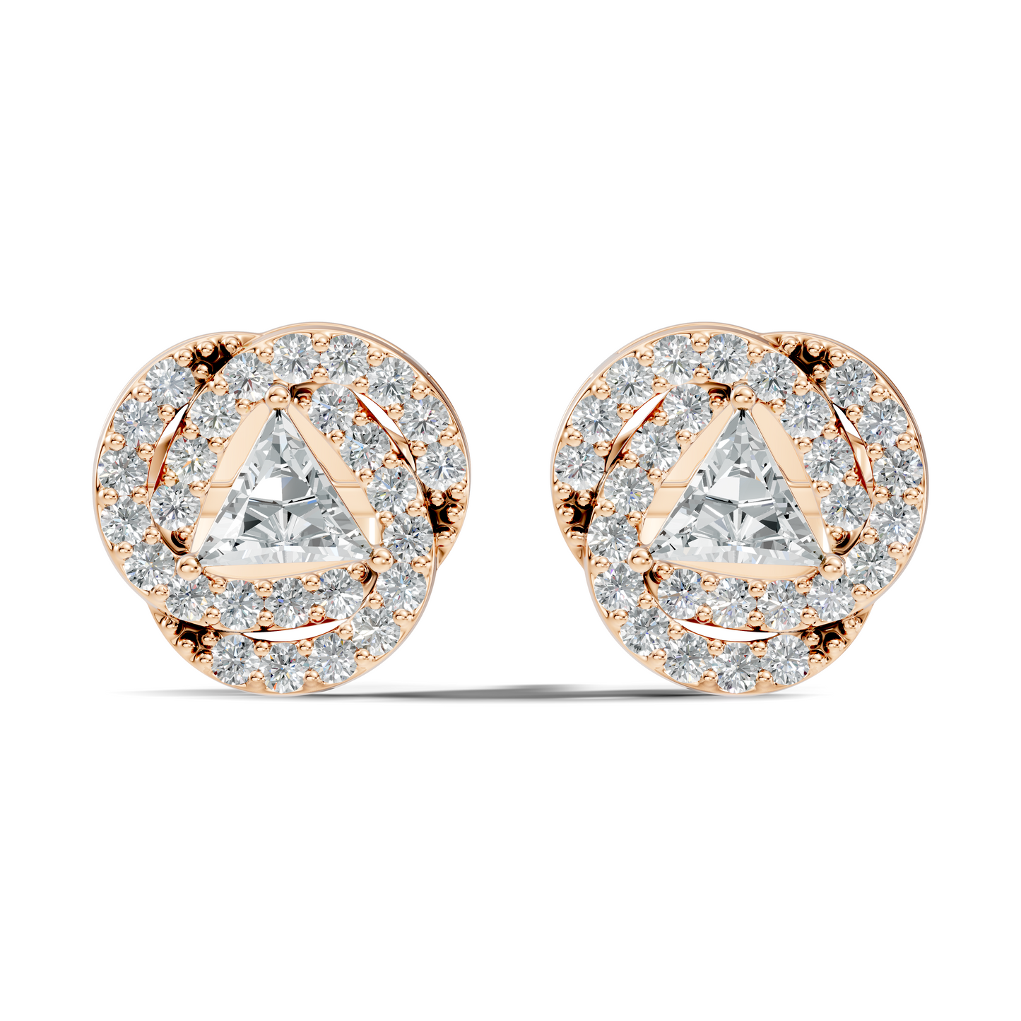 Triangle & Round Shape 18k Solid Rose Gold Dazzling Sparkle Unique Style Earrings For Surprise Gift