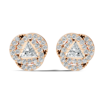 Triangle & Round Shape 18k Solid Rose Gold Dazzling Sparkle Unique Style Earrings For Surprise Gift