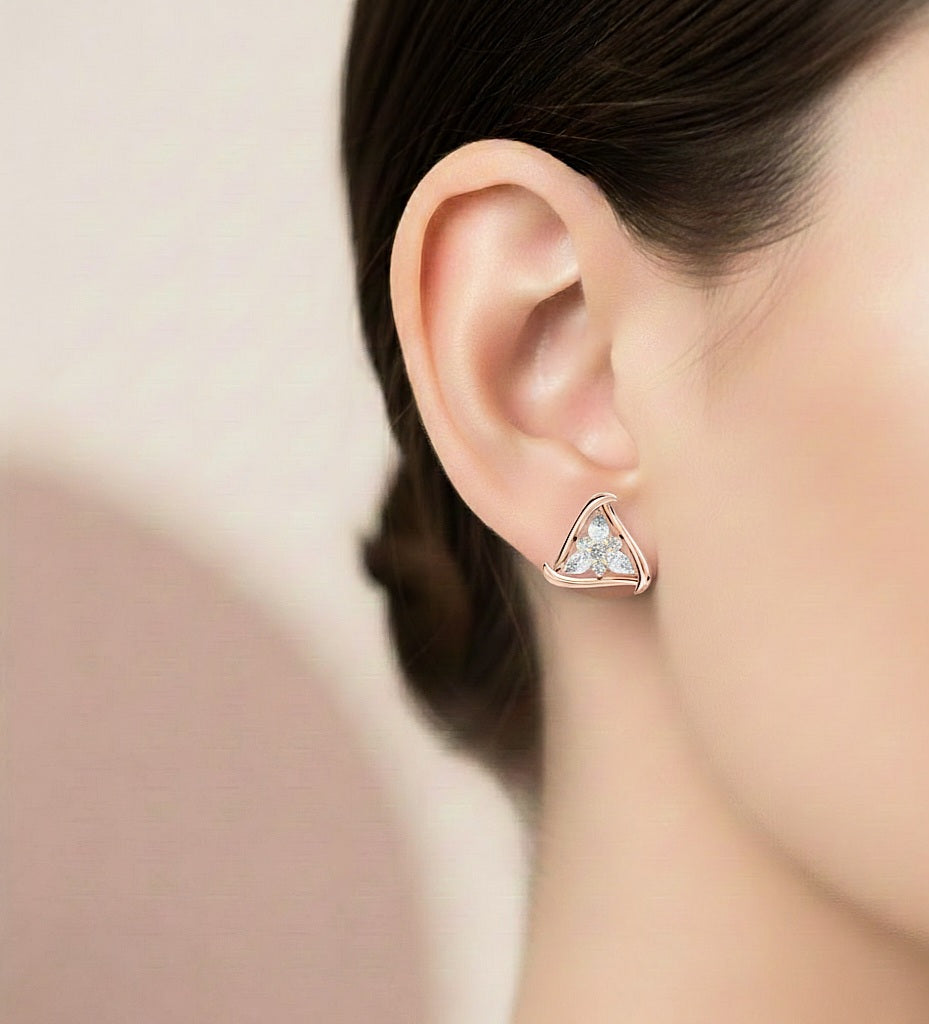 Triangle Shape Lab Grown Pear & Round Diamond Stud Earring - HIGHCARAT DIAMONDS