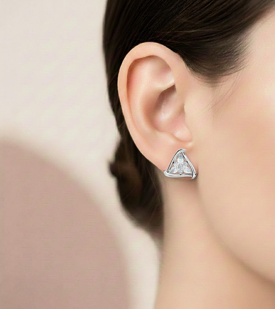 Triangle Shape Lab Grown Pear & Round Diamond Stud Earring - HIGHCARAT DIAMONDS