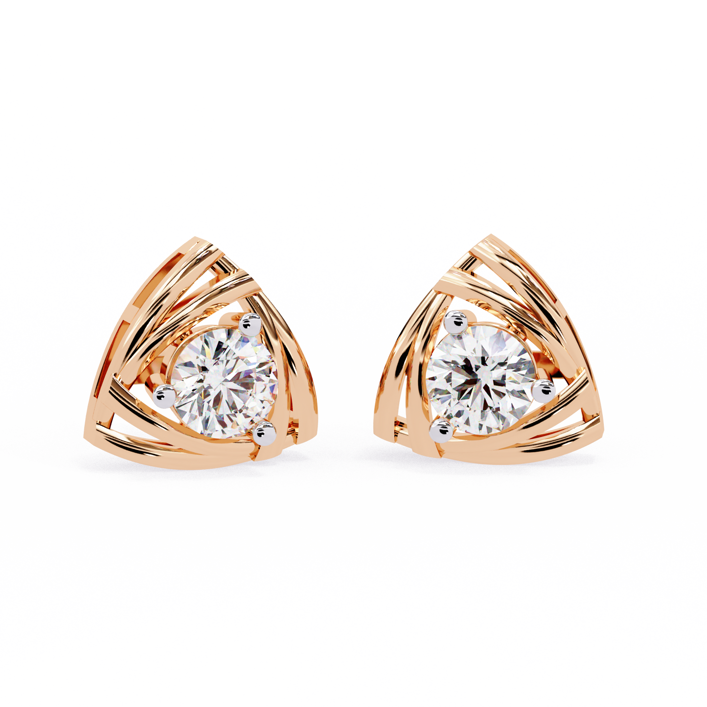 Trilliant Shape Round Cut Top Grade Diamond Unique  Solitaire Simple Vintage Cluster Every Day Stud Earring - HIGHCARAT DIAMONDS