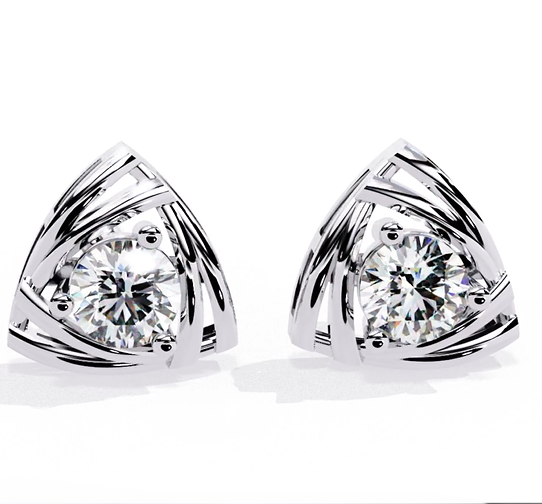 Trilliant Shape Round Cut Top Grade Diamond Unique  Solitaire Simple Vintage Cluster Every Day Stud Earring - HIGHCARAT DIAMONDS