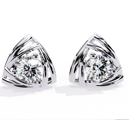 Trilliant Shape Round Cut Top Grade Diamond Unique  Solitaire Simple Vintage Cluster Every Day Stud Earring - HIGHCARAT DIAMONDS