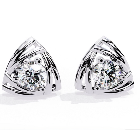 Trilliant Shape Round Cut Top Grade Diamond Unique  Solitaire Simple Vintage Cluster Every Day Stud Earring - HIGHCARAT DIAMONDS