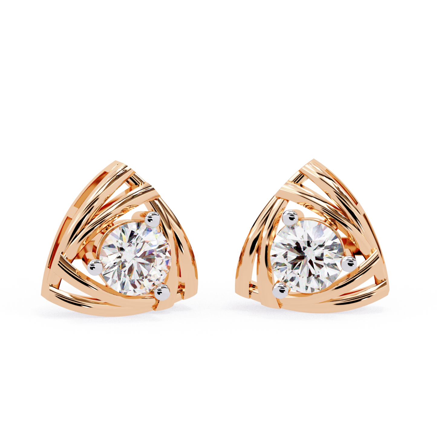 Trilliant Shape Round Cut Diamond Vintage Stud Earrings - HIGHCARAT DIAMONDS