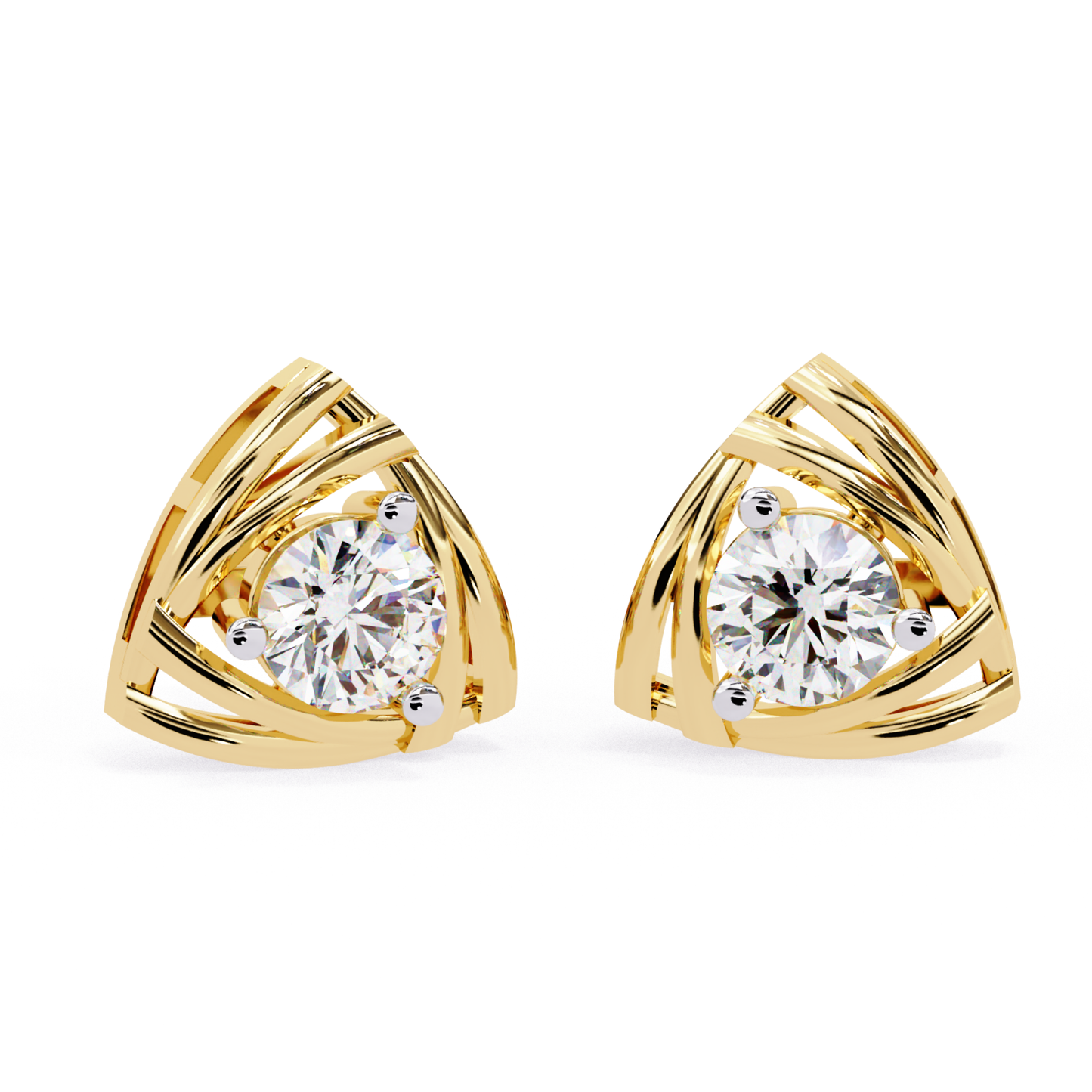 Trilliant Shape Round Cut Diamond Vintage Stud Earrings - HIGHCARAT DIAMONDS