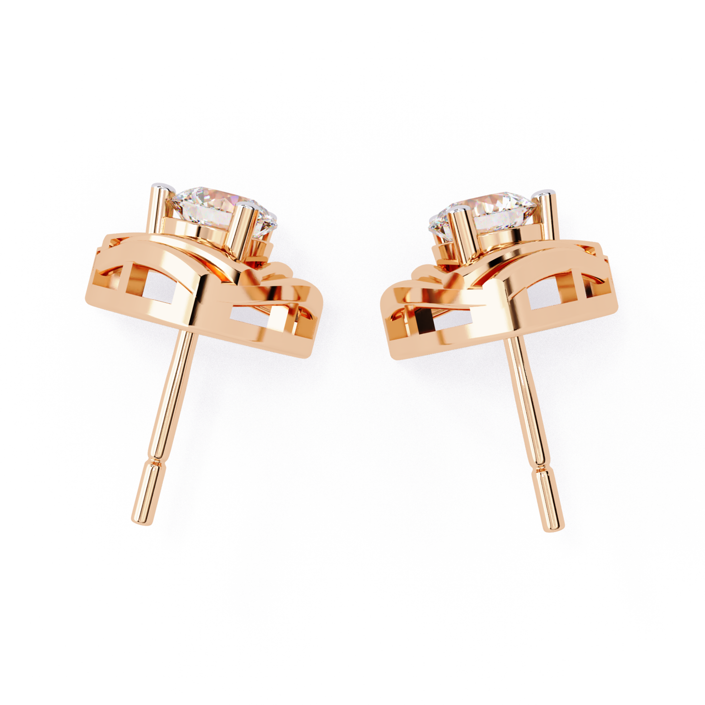 Trilliant Shape Round Cut Diamond Vintage Stud Earrings - HIGHCARAT DIAMONDS