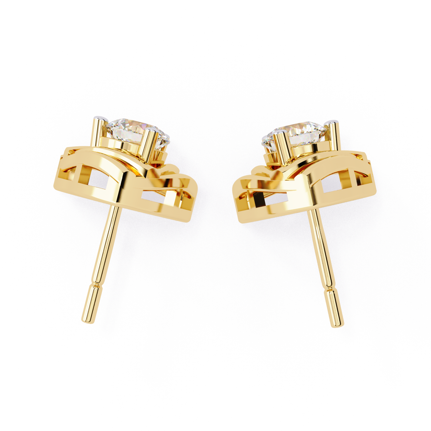 Trilliant Shape Round Cut Diamond Vintage Stud Earrings - HIGHCARAT DIAMONDS