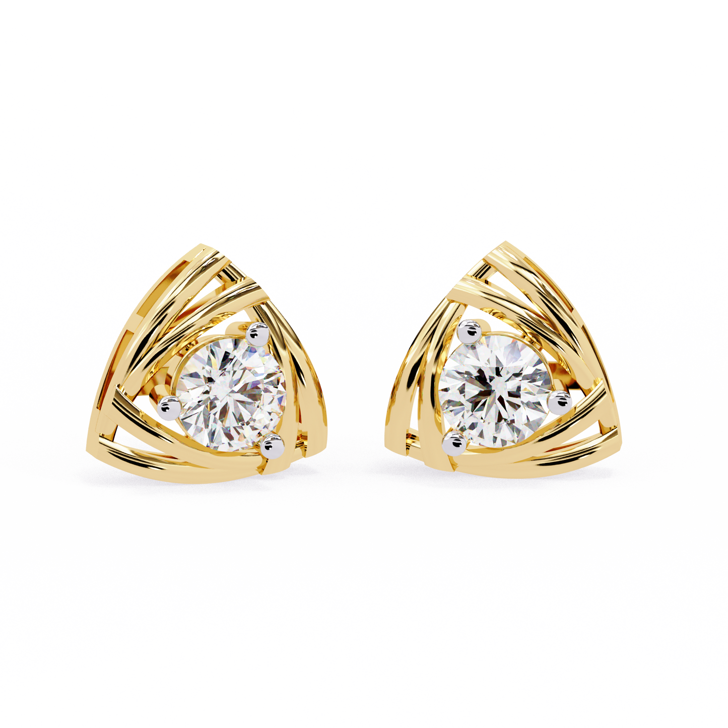 Trilliant Shape Round Cut Top Grade Diamond Unique  Solitaire Simple Vintage Cluster Every Day Stud Earring - HIGHCARAT DIAMONDS