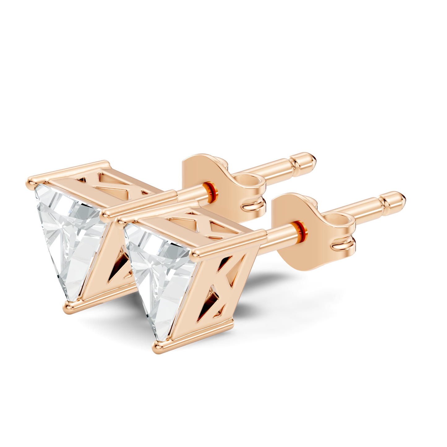 Tringle Shape Lab Grown Diamond Solitaire Rose Gold Stud Earring - HIGHCARAT DIAMONDS