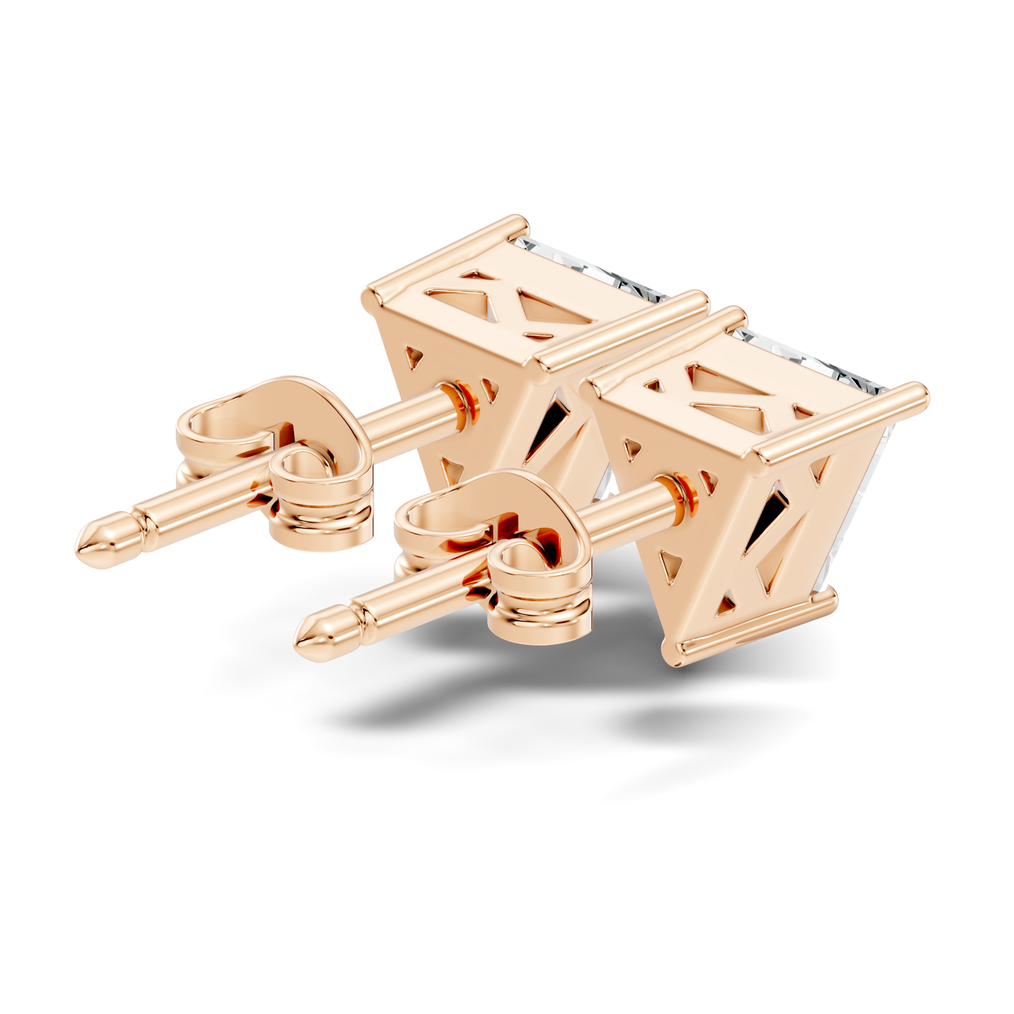 Tringle Shape Lab Grown Diamond Solitaire Rose Gold Stud Earring - HIGHCARAT DIAMONDS