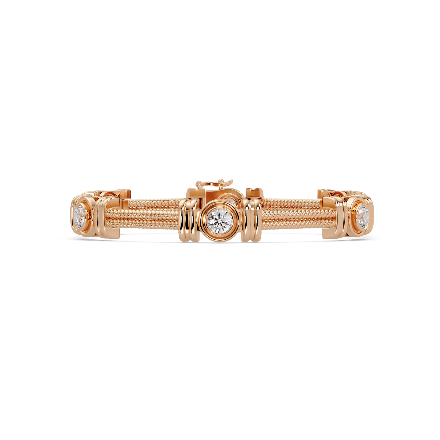 Triple Rope Lab Grown Round Diamond Gold Bracelet - HIGHCARAT DIAMONDS