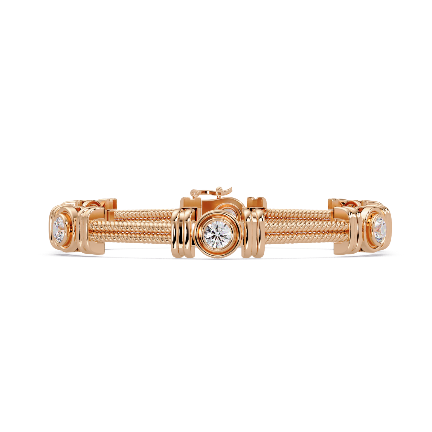 Triple Rope Lab Grown Round Diamond Gold Bracelet - HIGHCARAT DIAMONDS