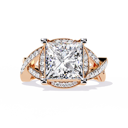 Twisted 3.47Ct Princess And Round Cut Diamond Antique Elegant Stunning Perfect Classic Engagement Ring