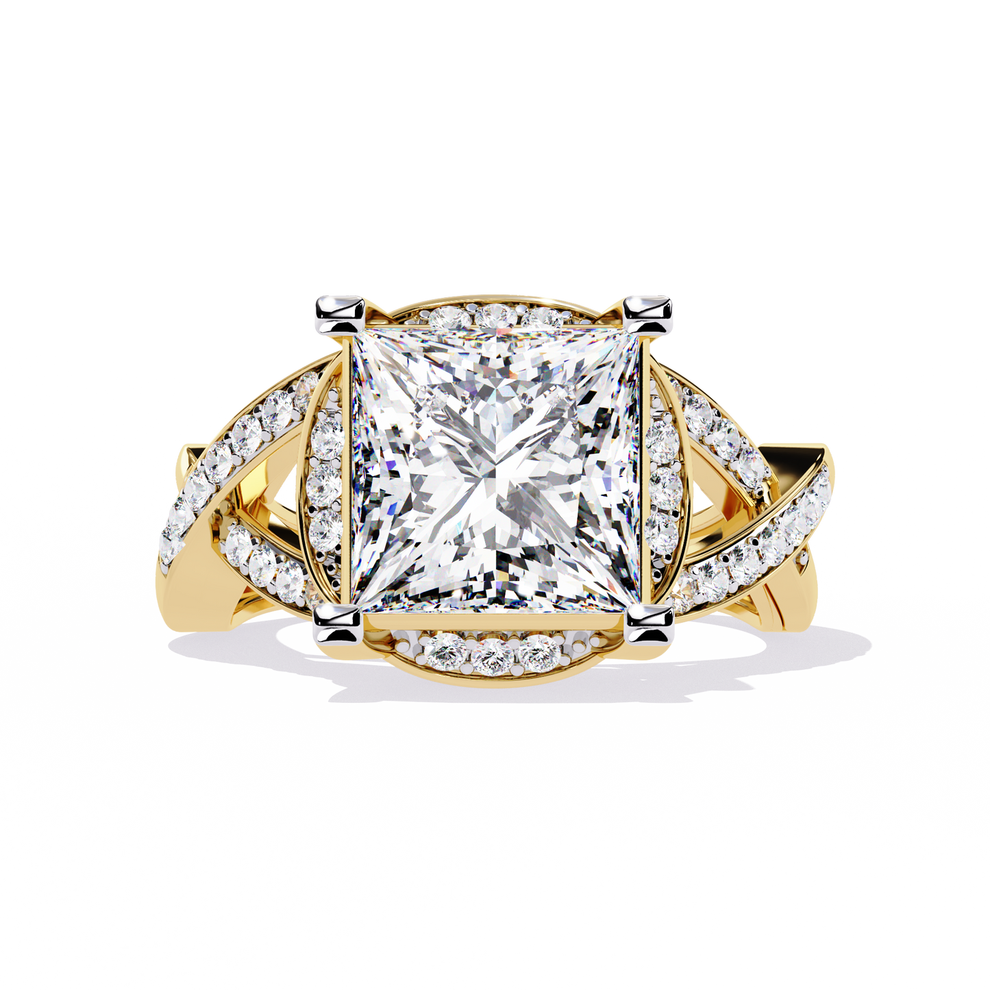 Twisted 3.47Ct Princess And Round Cut Diamond Antique Elegant Stunning Perfect Classic Engagement Ring