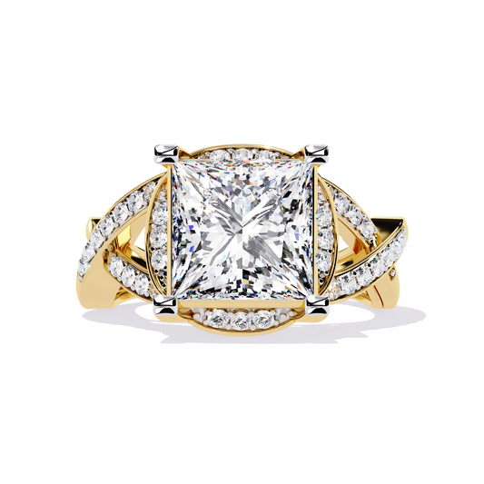 Twisted 3.47Ct Princess And Round Cut Diamond Antique Elegant Stunning Perfect Classic Engagement Ring - HIGHCARAT DIAMONDS