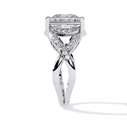 Twisted 3.47Ct Princess And Round Cut Diamond Antique Elegant Stunning Perfect Classic Engagement Ring - HIGHCARAT DIAMONDS