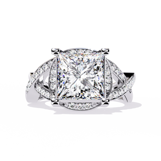 Twisted 3.47Ct Princess And Round Cut Diamond Antique Elegant Stunning Perfect Classic Engagement Ring - HIGHCARAT DIAMONDS